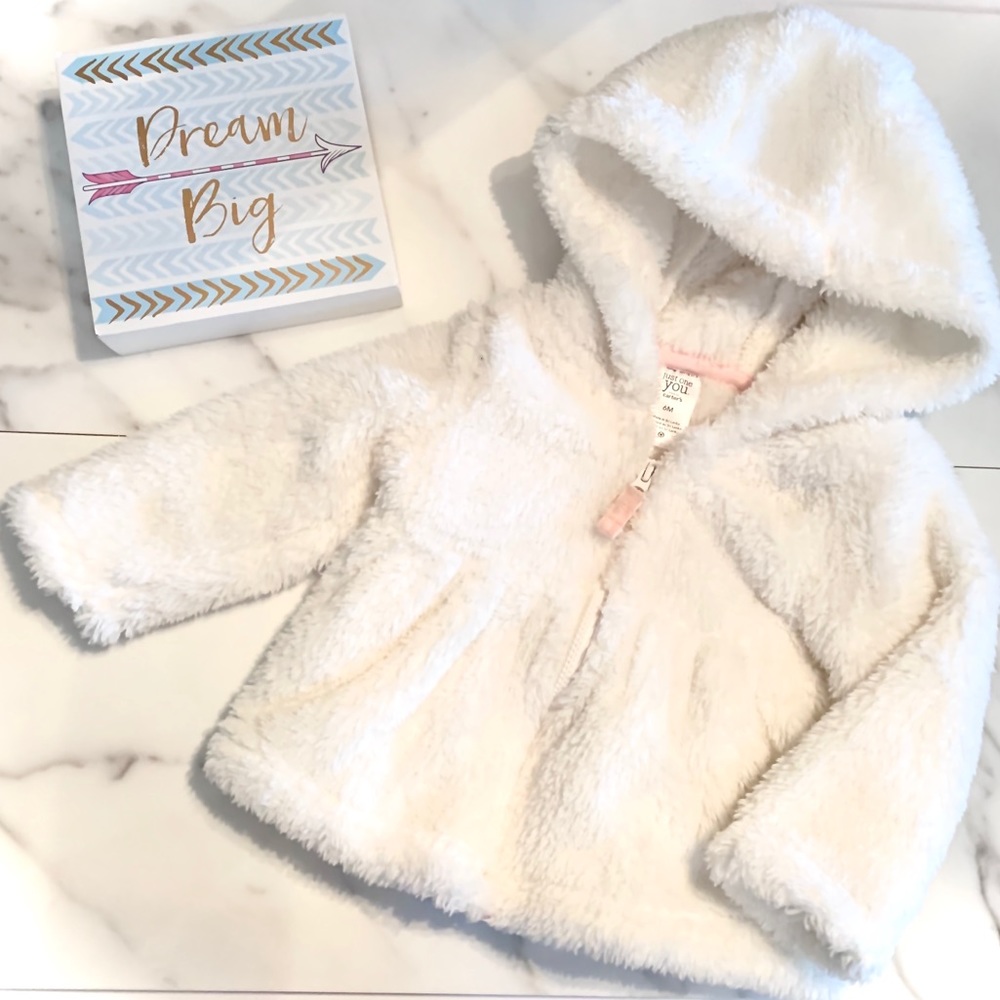 Carters baby girl soft white fleece zip up hoodie